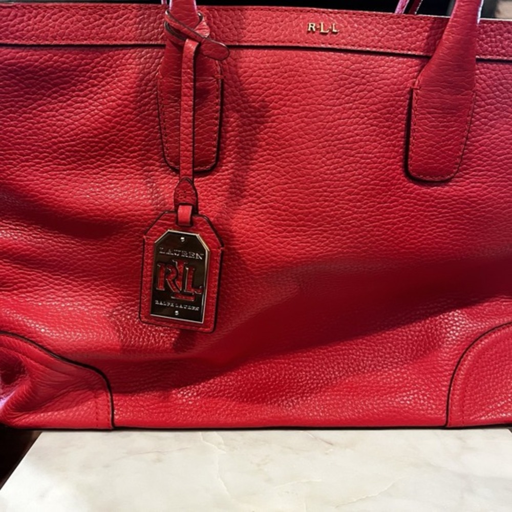 Lauren Ralph‎ Lauren Fairfield City Shopper Poppy Orange W Shoulder Strap Preppy - Picture 2 of 7